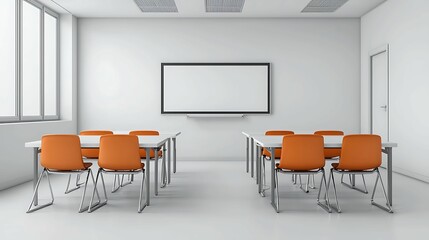 Futuristic Virtual Classroom Setup Enhancing Education Through Technology on White Background with Copy Space for Text