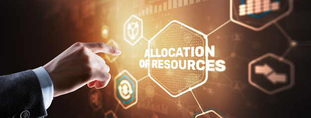 Obraz premium Allocation of resources concept on Virtual 3D Screen. Strategic planning