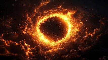 Mesmerizing Fiery Sky at Night with Glowing Clouds and Starry Heaven