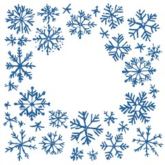 Snowflakes forming a circular border in blue Generative AI