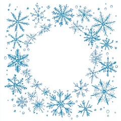 Snowflakes forming a circular border in blue Generative AI