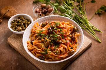 puttanesca spaghetti traditional italian recipe