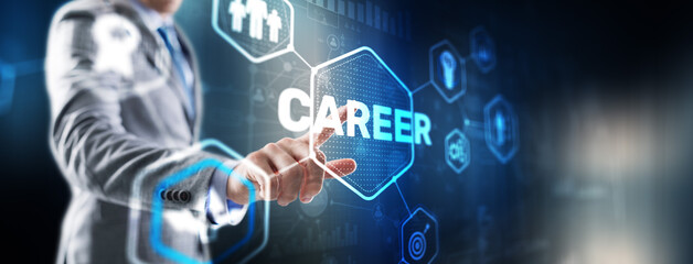 Career business on virtual screen abstract background. Mixed media