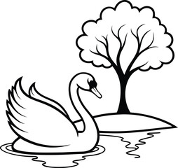 This beautiful swan swimming on a pond in line art makes a perfect addition to any kids coloring book
