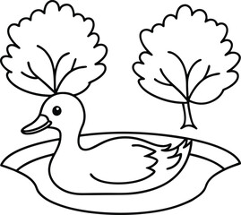 Fun and easy duck on a pond illustration designed for kids to enjoy coloring in their books
