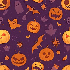Seamless Halloween Pattern with Pumpkins, Ghosts, and Bats