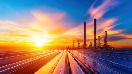 Dynamic Industrial Construction Site at Sunset with Machinery in Action