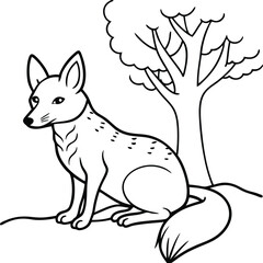 Distinctive dhole resting illustrated in simple line art ideal for children to color and learn about this unique animal

