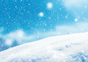 Naklejka premium Winter sunrise with snowfall over a snowy evergreen tree in the foreground Generative AI