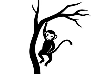 Monkey Hanging in Tree Vector Illustration &ndash; Cartoon, Clip art, and Line Art Design