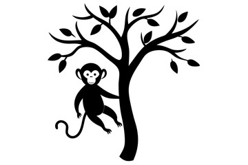 Monkey Hanging in Tree Vector Illustration &ndash; Cartoon, Clip art, and Line Art Design