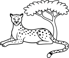 Adorable cheetah lying down in line art ideal for a kids coloring book encouraging creativity and relaxation
