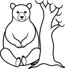 Easy bear sitting line art illustration ideal for young kids to color
