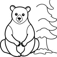 Fun bear sitting illustration in line art great for a kids coloring book

