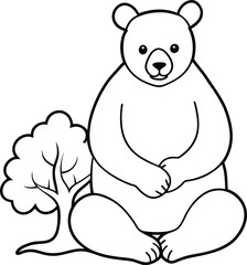 Adorable bear sitting calmly a line art illustration for children to color
