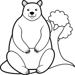 Cute bear sitting in a simple line art perfect for kids coloring book pages
