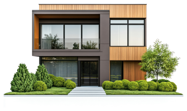 PNG Modern house with lush greenery