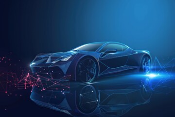 Naklejka premium Car in blue x-ray on dark background. 3D rendering. Beautiful simple AI generated image