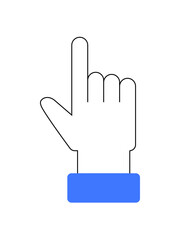Illustration of a hand pointer pressing a blue button, symbolizing user interaction, interface control, and digital engagement. Black outline with a blue button on a white background.