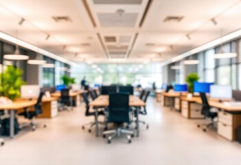 Beautiful defocused office background - office interior panoramic background, ai