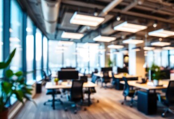 Beautiful defocused office background - office interior panoramic background, ai