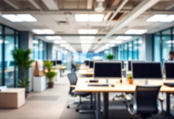 Beautiful defocused office background - office interior panoramic background, ai