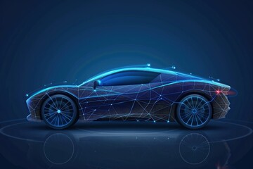 Close-up of a black car on a dark background. Beautiful simple AI generated image