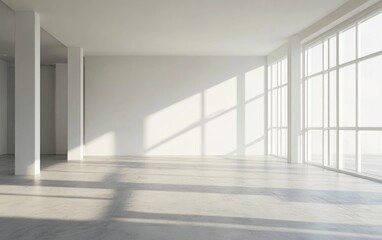 3D rendering of an empty room showcasing a blank stand interior design