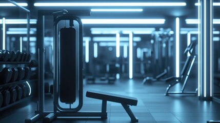 Fototapeta premium 3D rendering of an abstract blurred background featuring exercise equipment in a contemporary fitness setting in black and white