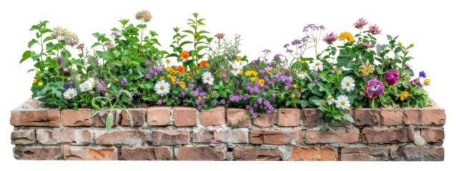 Colorful brick flower bed