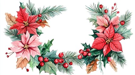 Watercolor floral wreath for Christmas celebrations