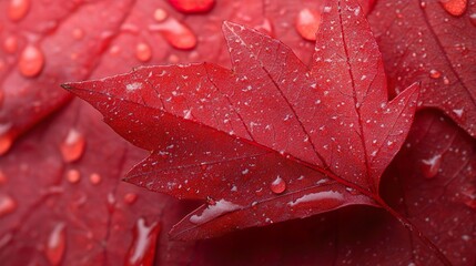Fototapeta premium Vivid red maple leaf in focus ideal for seasonal and fall-themed wallpaper designs