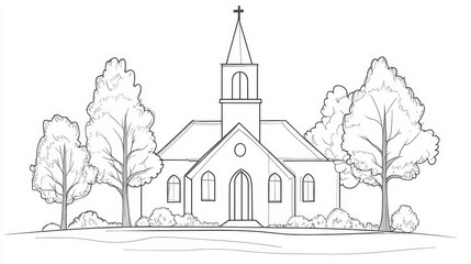 Obraz premium A continuous line drawing of a church, depicting a Christian place of worship in simple line art on a white background. --ar 16:9 --v 6.1 Job ID: caafcf8c-0405-41d3-8f4e-22994e0c7aad