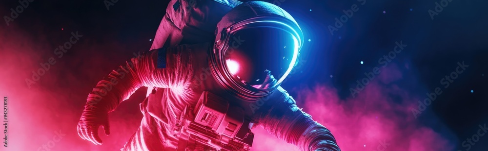 Poster Cartoon rendering in 3D of an astronaut beginning to run Mixed media