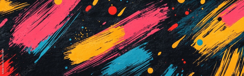 Poster Black Modern Paintbrush Texture with Hand Drawn Lines Pattern Grunge Paint Roller featuring Summer Colors in a 1960s style Ethnic Pattern 3D Cartoon Rendering of Ink Background