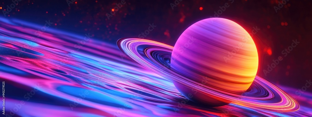 Poster High resolution 3D images showcasing planets of the solar system featuring a 3D cartoon rendering of Saturn
