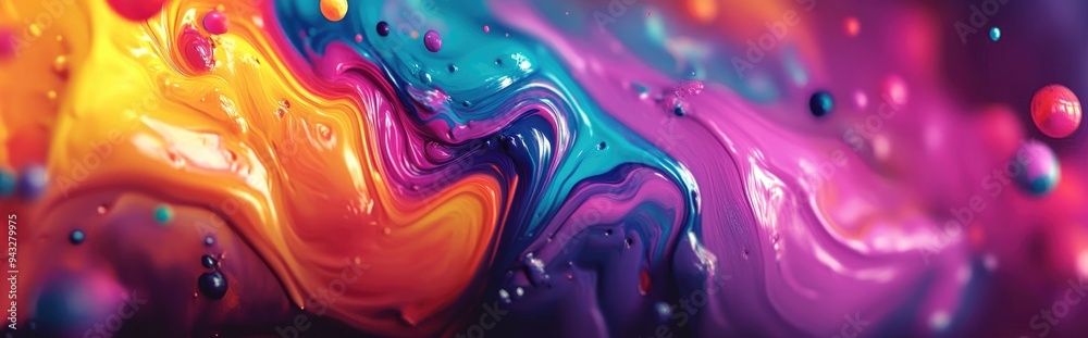 Poster Fluid art in a 3D cartoon rendering Abstract colorful background showcasing paint mixing Modern art