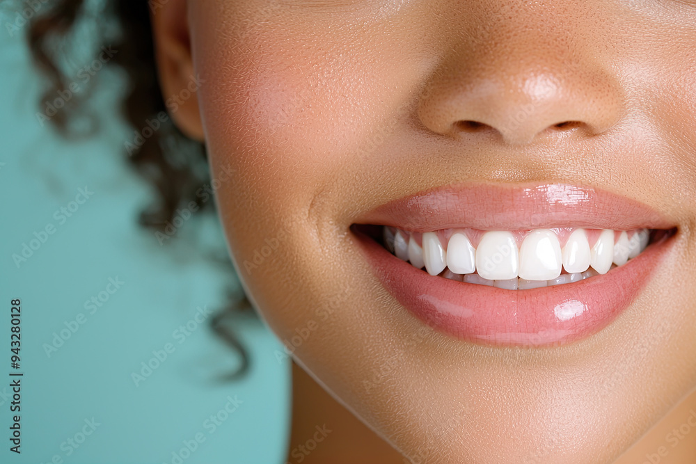 Wall mural close up of a woman smiling for dental adverts 