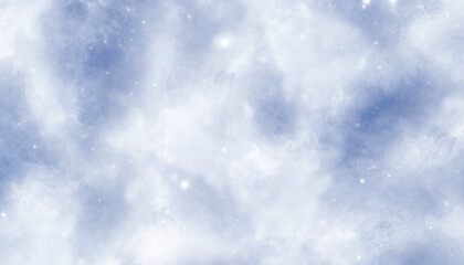 Abstract space background. Blue background with stars. Pastel blue watercolor background. Blue cloudy sky background.