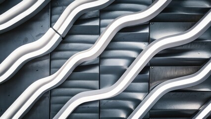 Abstract light patterns featuring white and silver hues with a gradient effect on a textured metal surface.