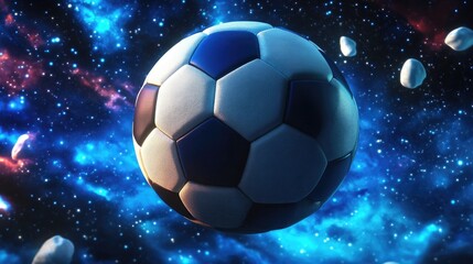 Fototapeta premium 3D cartoon illustration of a soccer ball featuring a team flag against a space backdrop designed for a banner