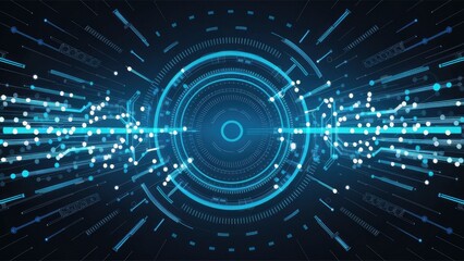 Abstract technology wave with blue dots and lines on a dark backdrop