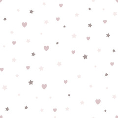 Seamless pattern with hearts and stars. Heart background for Valentines Day. Childish texture for fabric, textile, apparel, wallpaper. Vector illustration