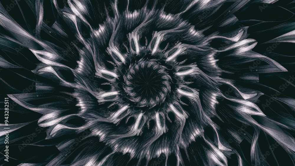Fototapete Black and white digital abstract fractal background created using computer graphics.