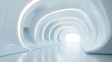 Obraz premium 3D rendering of an abstract white sci fi tunnel resembling a futuristic spaceship corridor