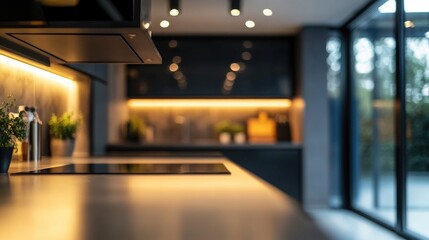 Abstract blurred background of a contemporary kitchen interior