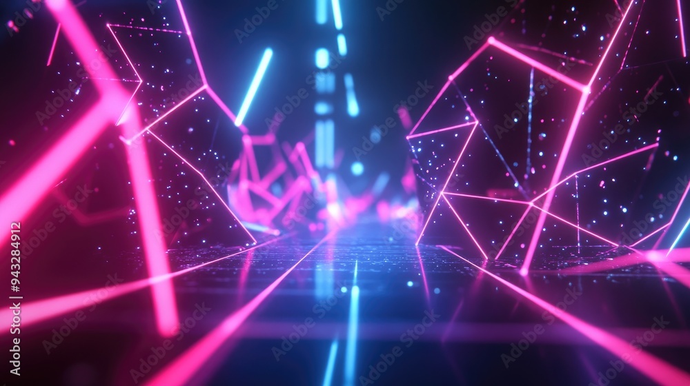 Poster abstract geometric neon background in 3d render showcasing future network technology concepts with d