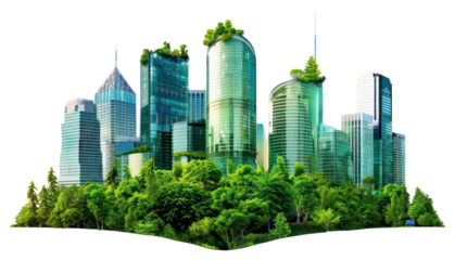 PNG Eco-friendly urban skyscraper forest