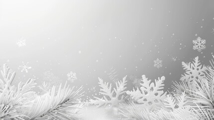 Sparkling White Christmas Snowflakes, Frost, And Pine Trees Create a Magical Winter Wonderland