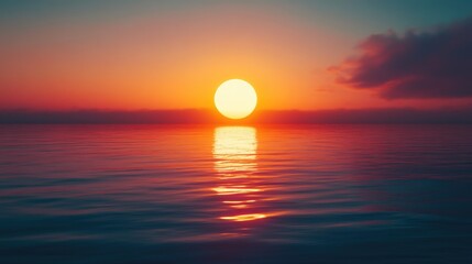 Conceptual sunset or sunrise backdrop featuring the sun near the horizon symbolizing nature endings melancholy romance drama illumination tranquility and atmospheric conditions